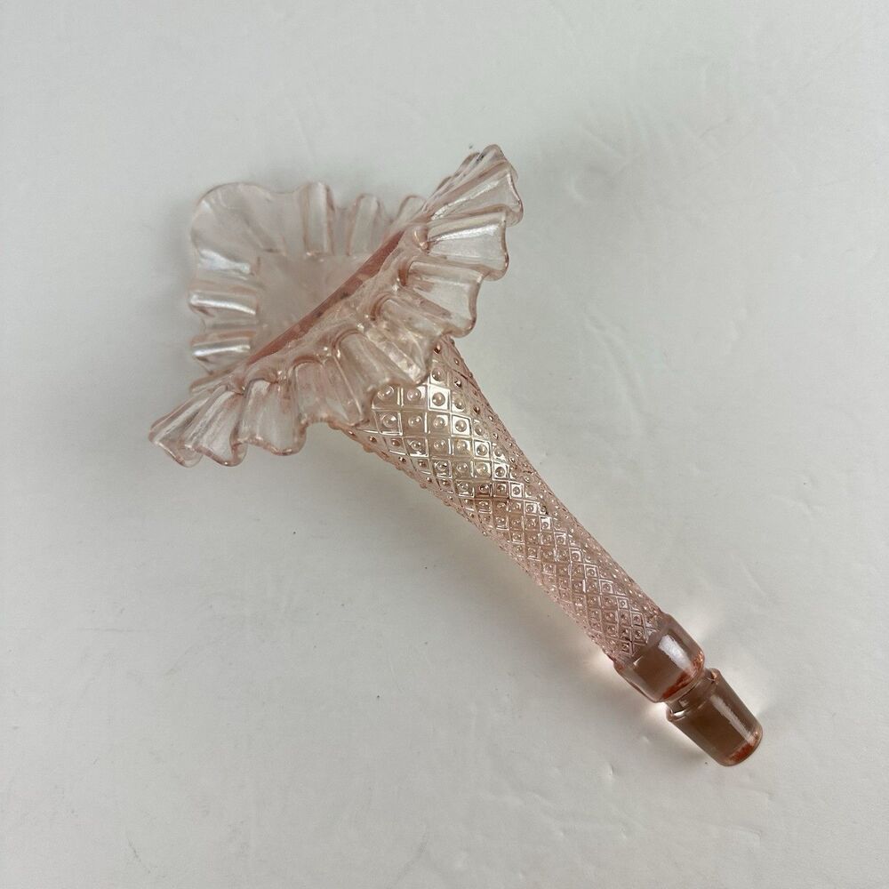 Fenton Glass Epergne Horn Replacement Pink Diamond Lace Ruffle Hobnail 8.75"